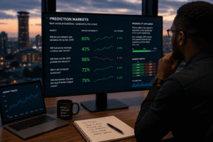 Prediction market probability dashboard showing forecasting data and implied probabilities