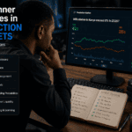 Analyst reviewing prediction market data while avoiding common beginner forecasting and trading mistakes.